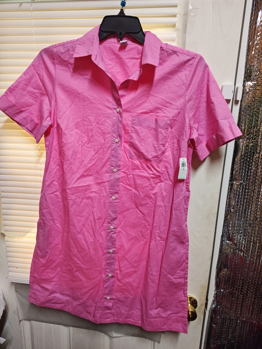 Old Navy Pink Short-Sleeve Button-Up Shirt Dress